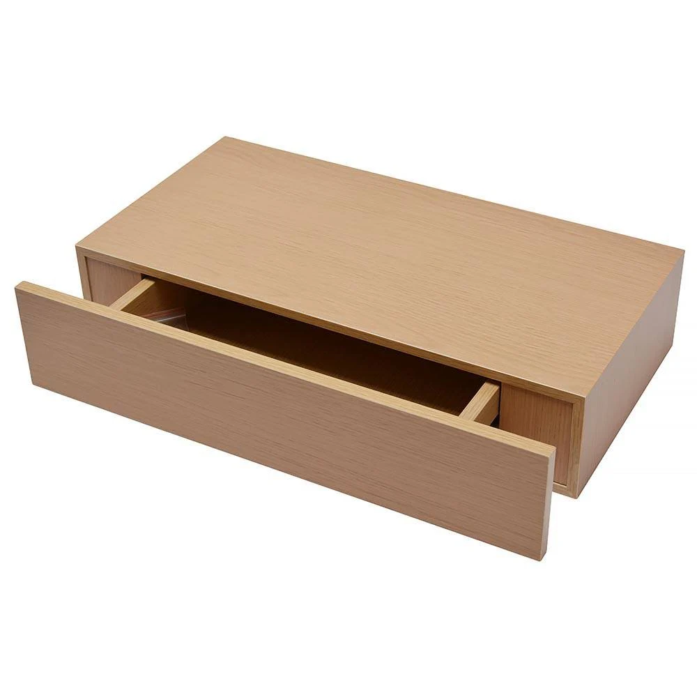 Wallscapes Shelf with Drawer 19 in. x 9.875 in. Floating Oak Finish Modern Decorative Shelf