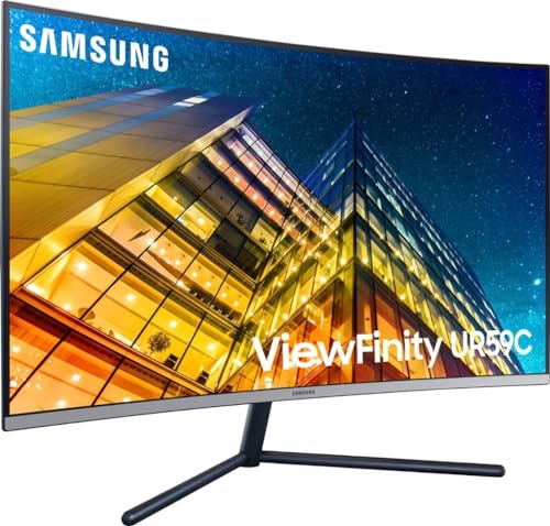 SAMSUNG 32" UR59 Series ViewFinity Curved Monitor, 4K UHD (3840x2160), 60Hz, 4ms, Display Port, 3-Sided Frameless, Eye Saver Mode, HDMI