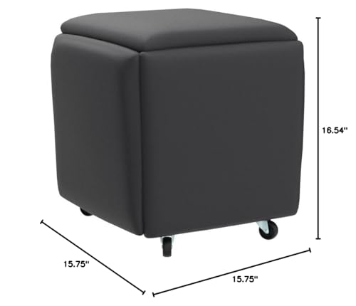 5 in 1 Nesting Ottoman Cube Chair, Stackable Stools, Leather Square Ottoman Bench, Foot Stool with Wheels for Living Room,Dining Room 15.75x15.75x16.54 inches