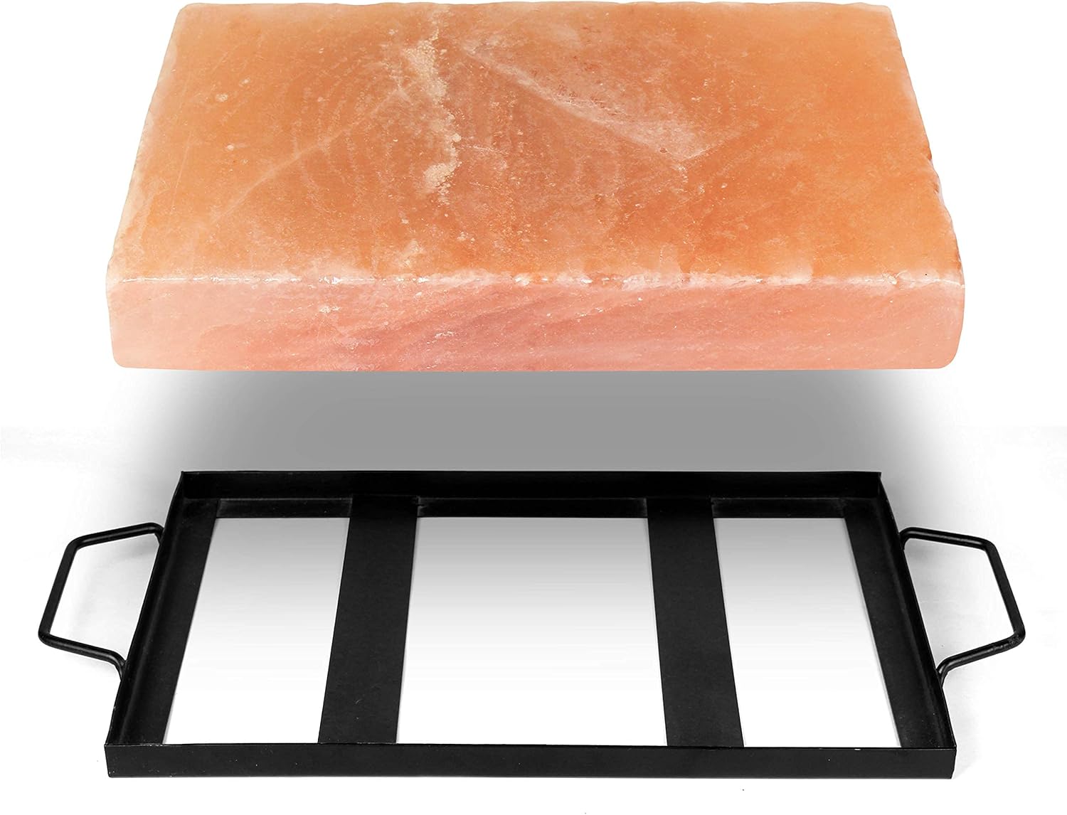Himalite Himalayan Pink Salt Block & Metal Tray Set 12” x 8” x 1.5” for Cooking, Grilling, Cutting, and Serving with Himalayan Cooking Accessories Pack of 2