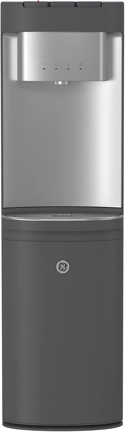 GE Bottom-Loading Tri-Temperature Water Dispenser | 5 Gallon Water Cooler for Home or Office | 3 Temperature Settings | Taller 13" Dispenser Height | No Lift Bottom Loading | LED Light | Charcoal