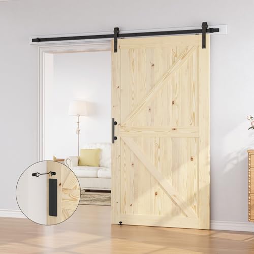 SMARTSTANDARD 36in x 84in Sliding Barn Door with 6.6ft Barn Door Hardware Kit Included, Unfinished Solid Spruce Wood Door, Assembly Required, DIY, Stainable, Natural