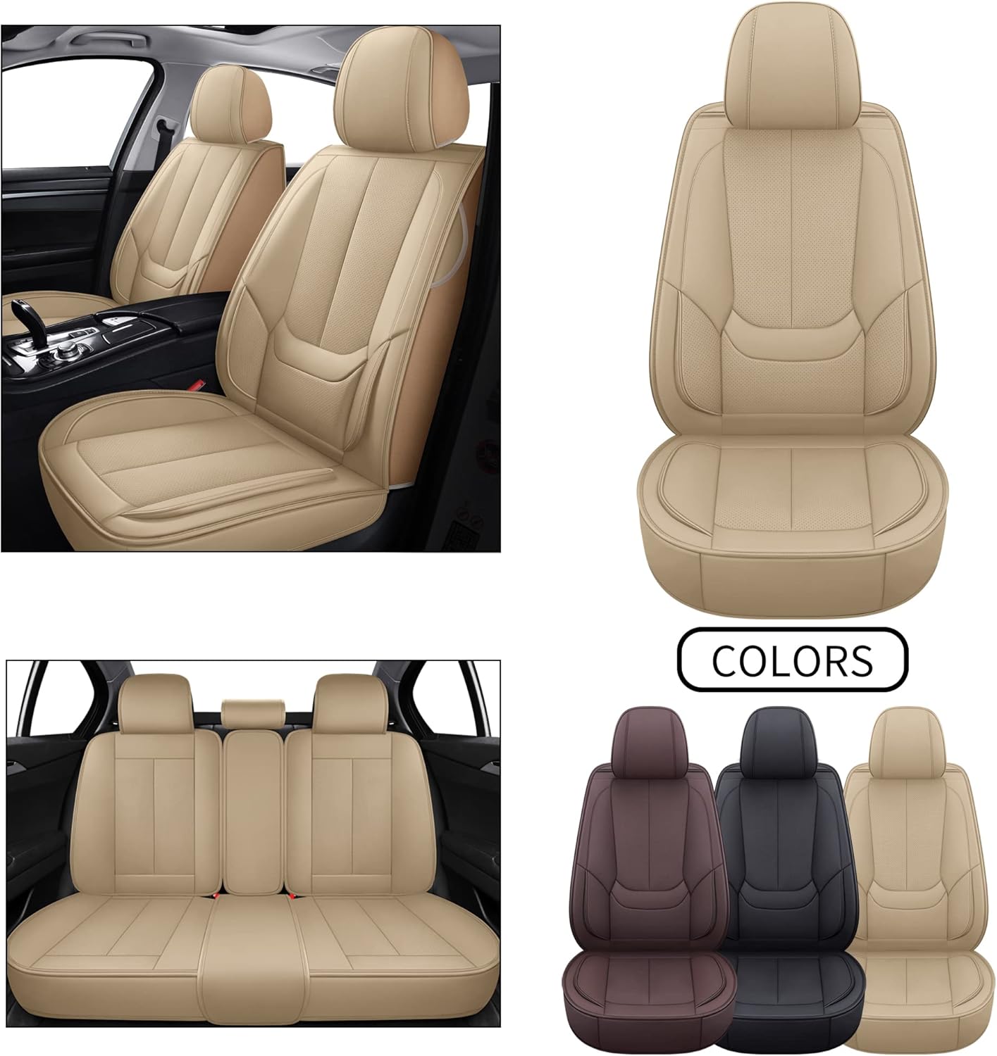 TOMIC Nephele Waterproof Faux Leather Auto 5pcs Seat Cover (Protector) Full Set (Front and Back Seats), Universal Car Accessories Fit for Most Sedans SUV Pick-up Truck (Black)
