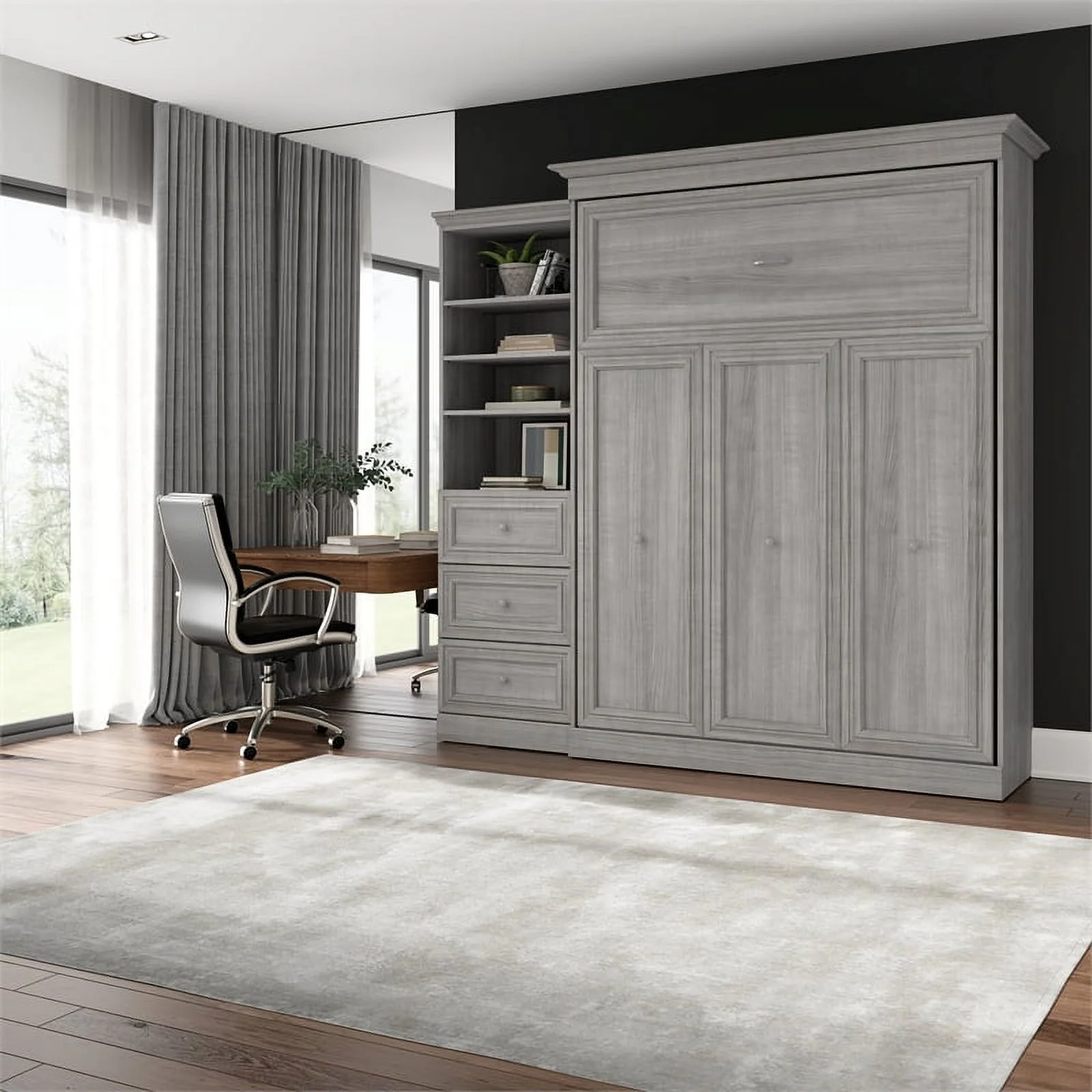 Bestar Versatile Engineered Wood Queen Murphy Bed and Organizer in Platinum Gray