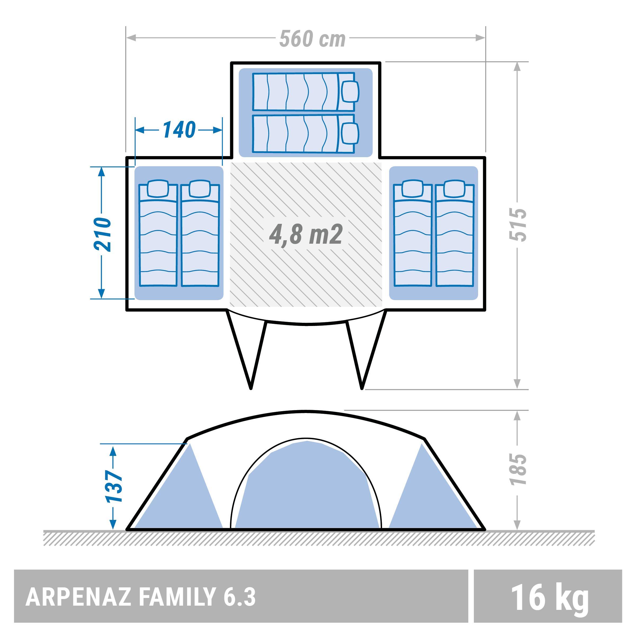 Quechua Arpenaz, Family Camping Tent, 6 Person 3 Room in Blue