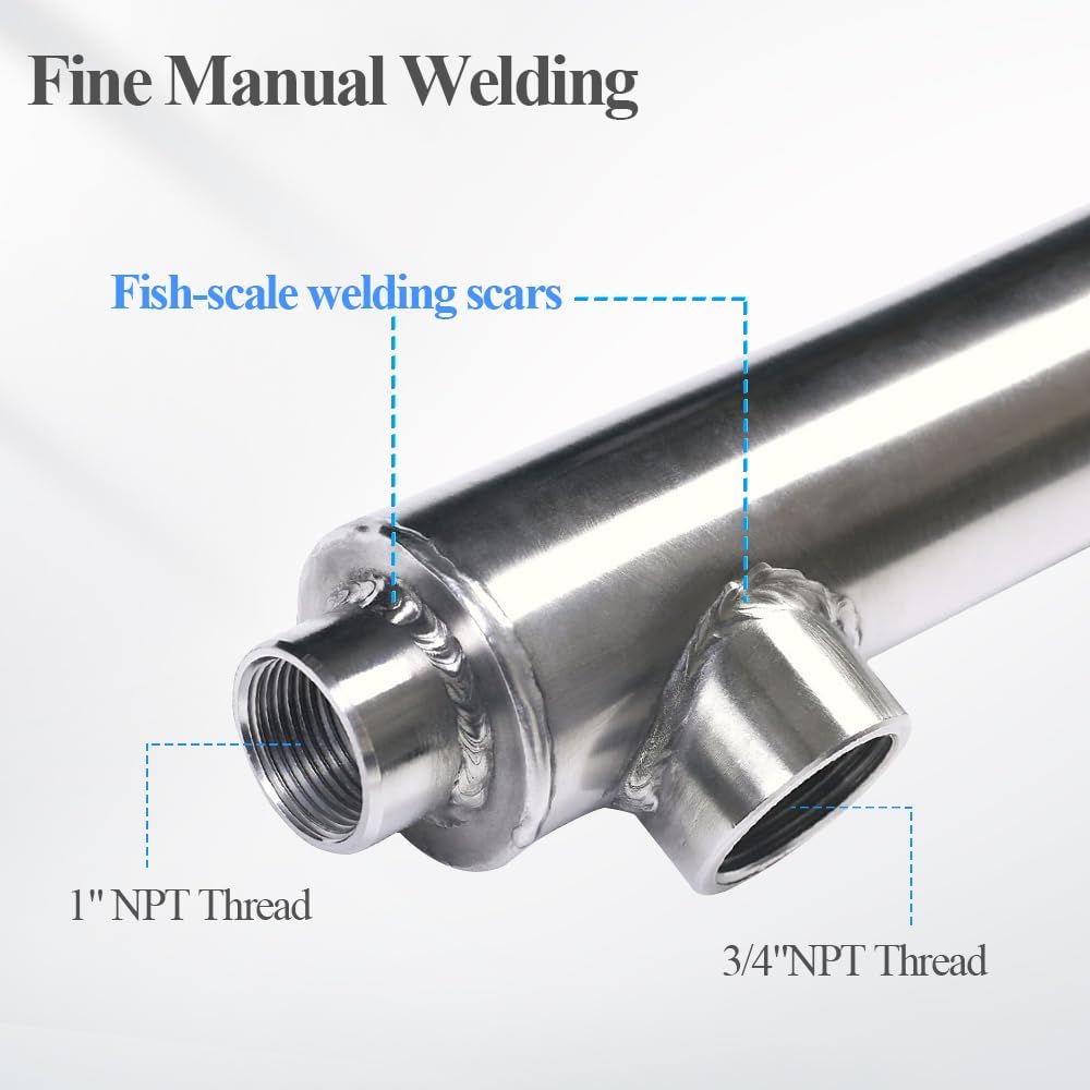 AB 38'' Side Arm Heat Exchanger Single Wall Fin Heat Exchanger Fin-Enhanced Stainless Steel 304 1"FNPT Water Heater and 3/4" FNPT Cold Water 23,000 Btu/hr