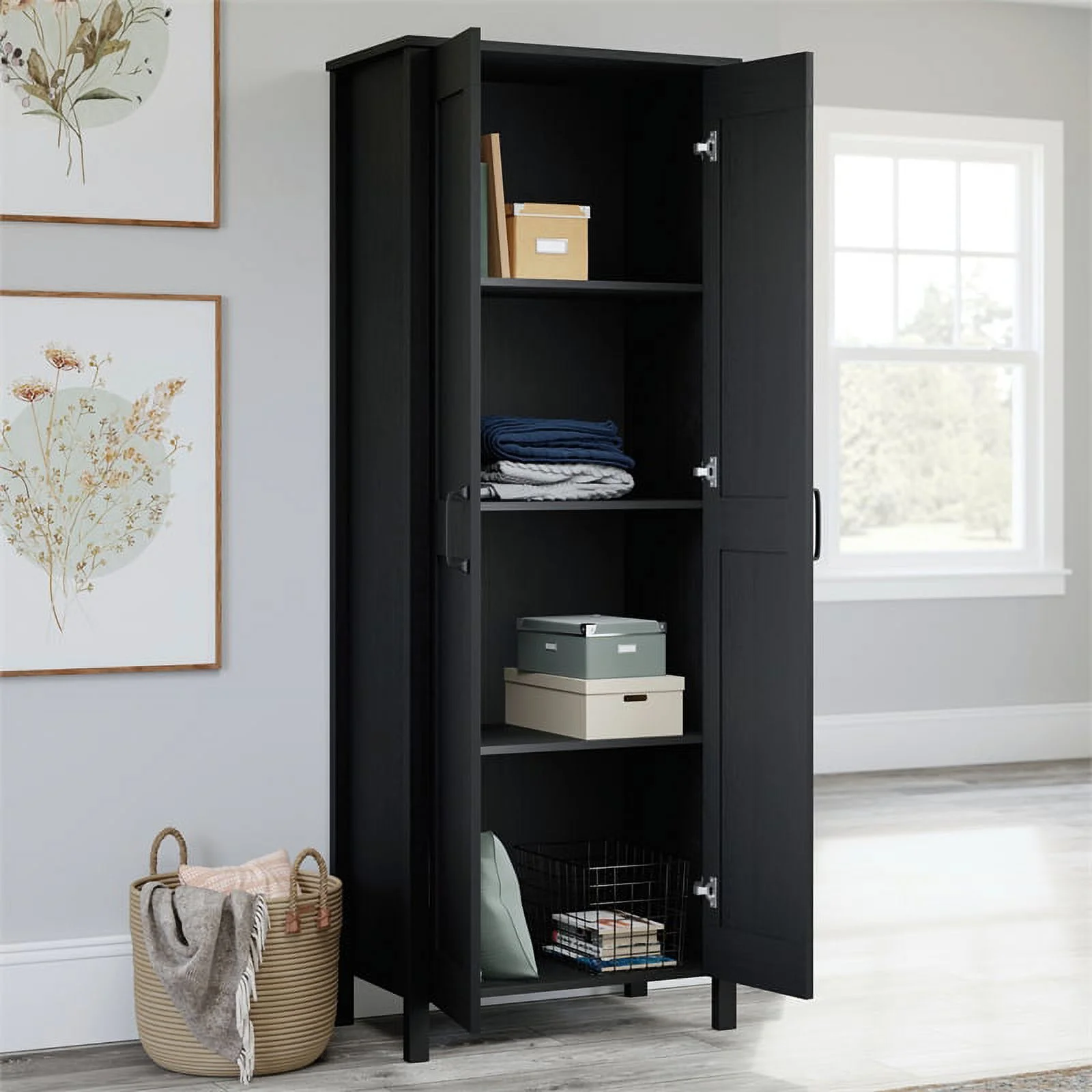 UrbanPro Engineered Wood 2-Door Storage Cabinet in Raven Oak Finish