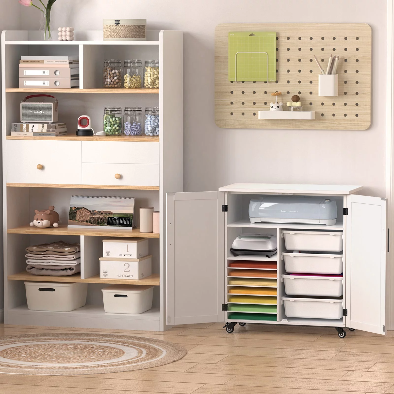 GDLF Craft Cart Compatible with Cricut Machine, Rolling Cricut Cabinet with Storage 31.6"W x 15.8"D x 34.9"H