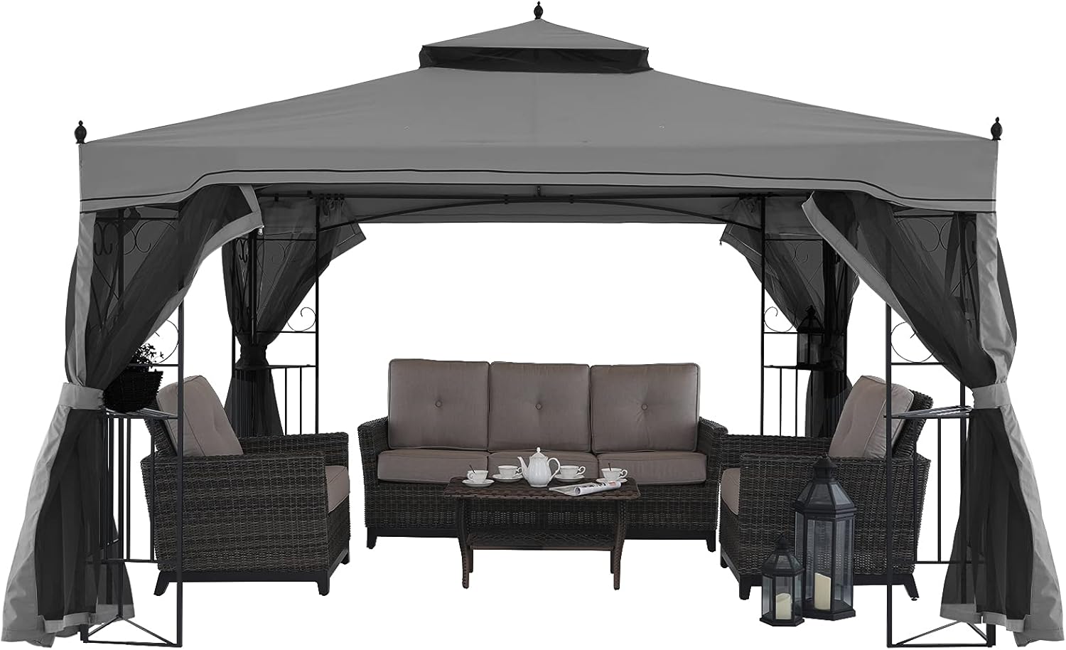 MASTERCANOPY 10x12 Patio Gazebo with Netting Screen Walls for Lawn, Garden, Backyard and Deck Beige