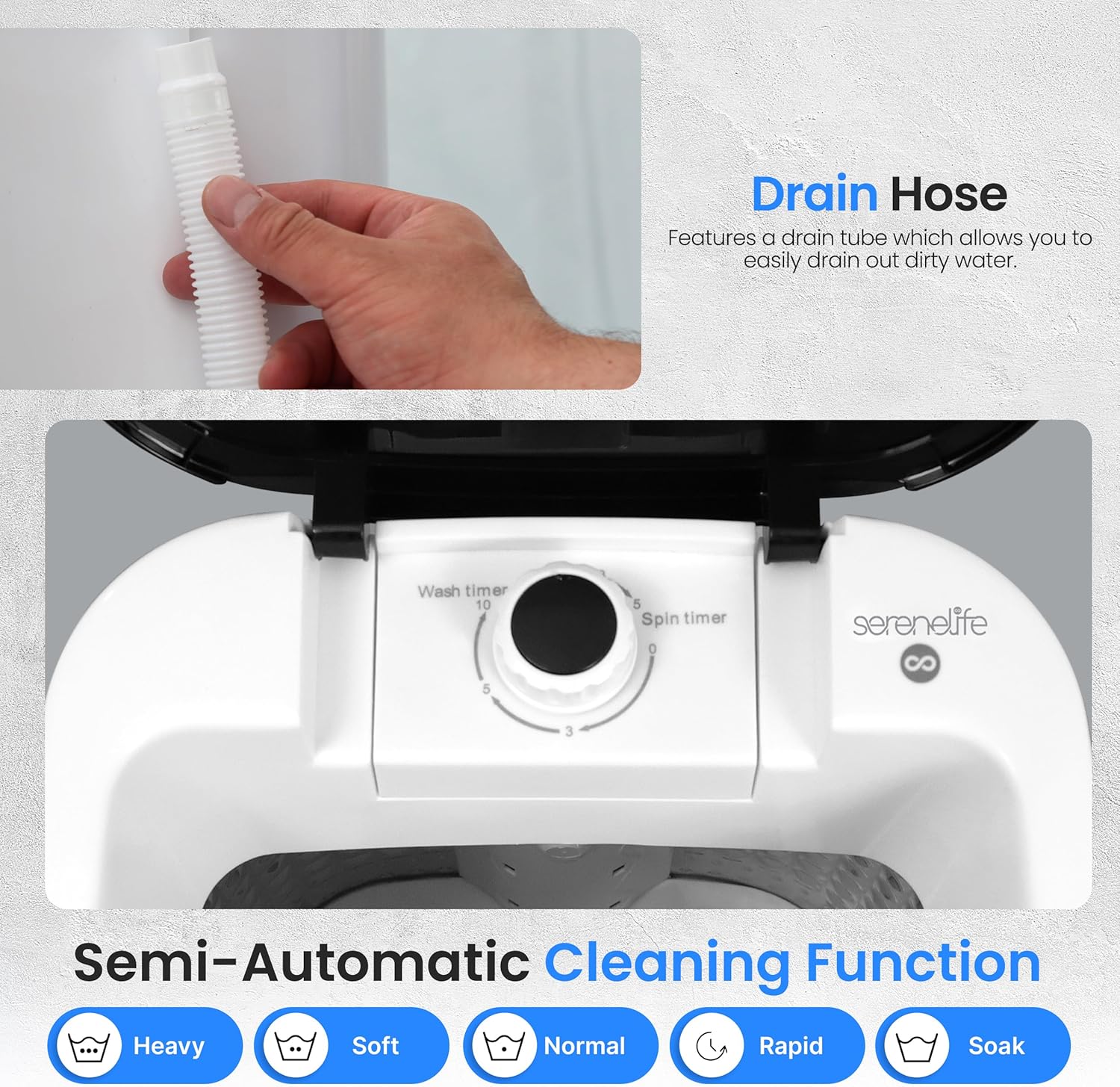SereneLife PUCWM200 Portable Machine Full-Automatic Compact Washer with Washing Programs Ideal for RV, Dorm, Apartment (White)