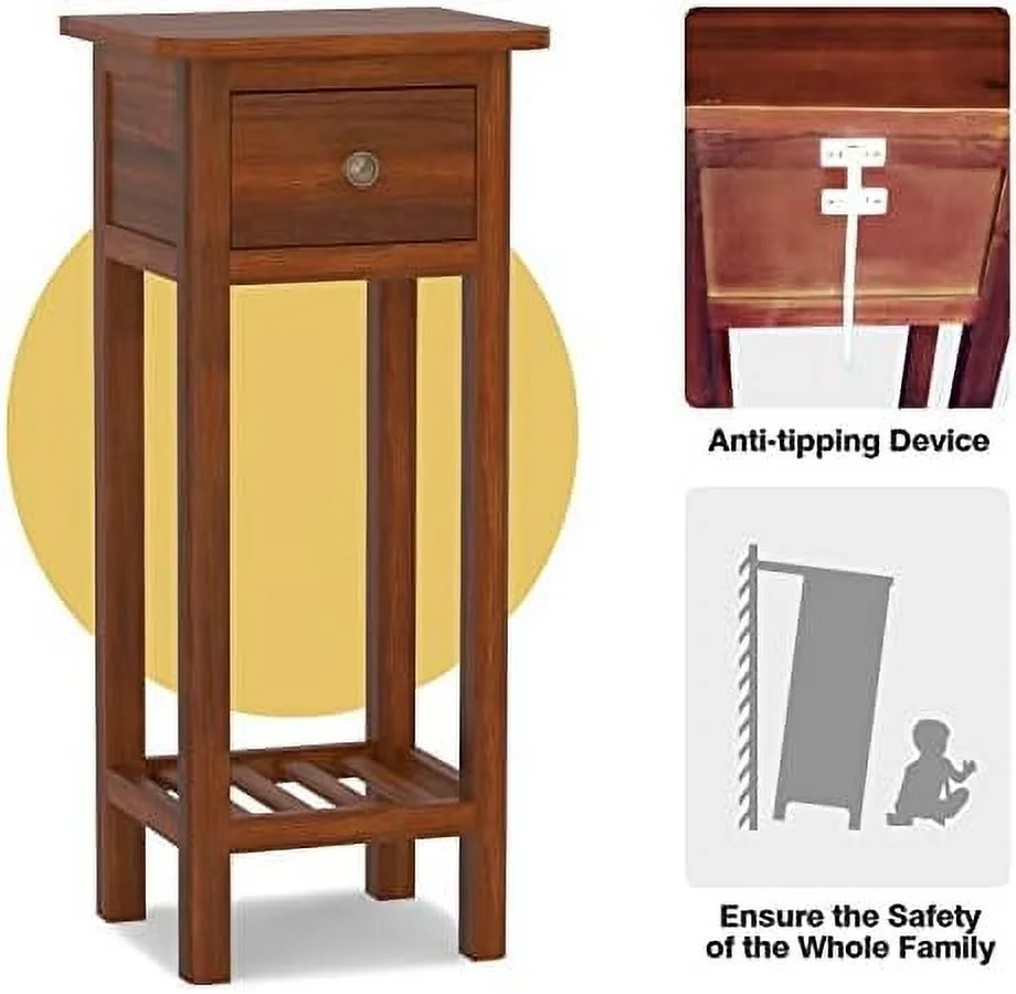 NLIBOOMLife Narrow End Table  Tall Nightstands Set of 2 with Drawer &amp;   Slim Bedside Tables w/Anti-Tipping Device  No Assembly  Wooden Small  for Small Space  Living Room  Bedroom  Na