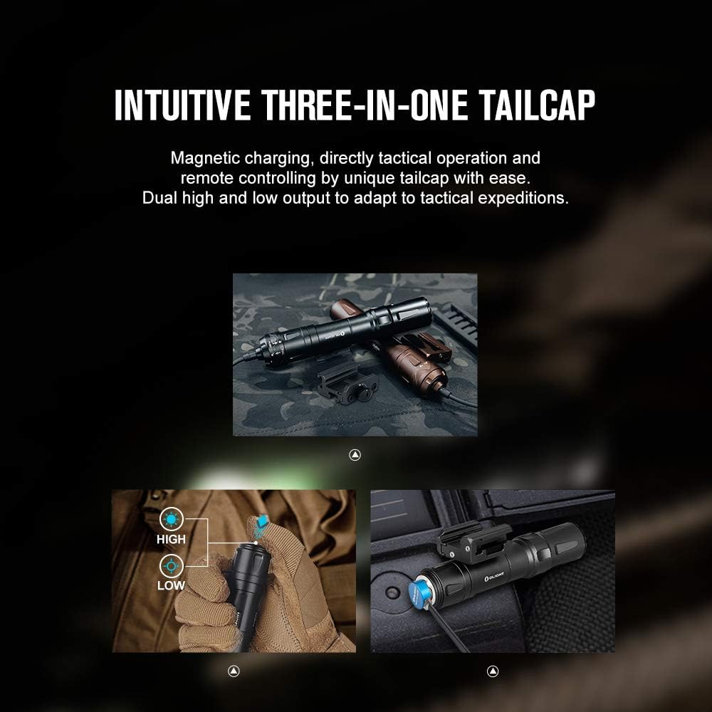 OLIGHT Odin 2000 Lumens Picatinny Rail Mounted Rechargeable Tactical Flashlight with Remote Pressure Switch, 300 Meters Beam Distance, Powered by Battery