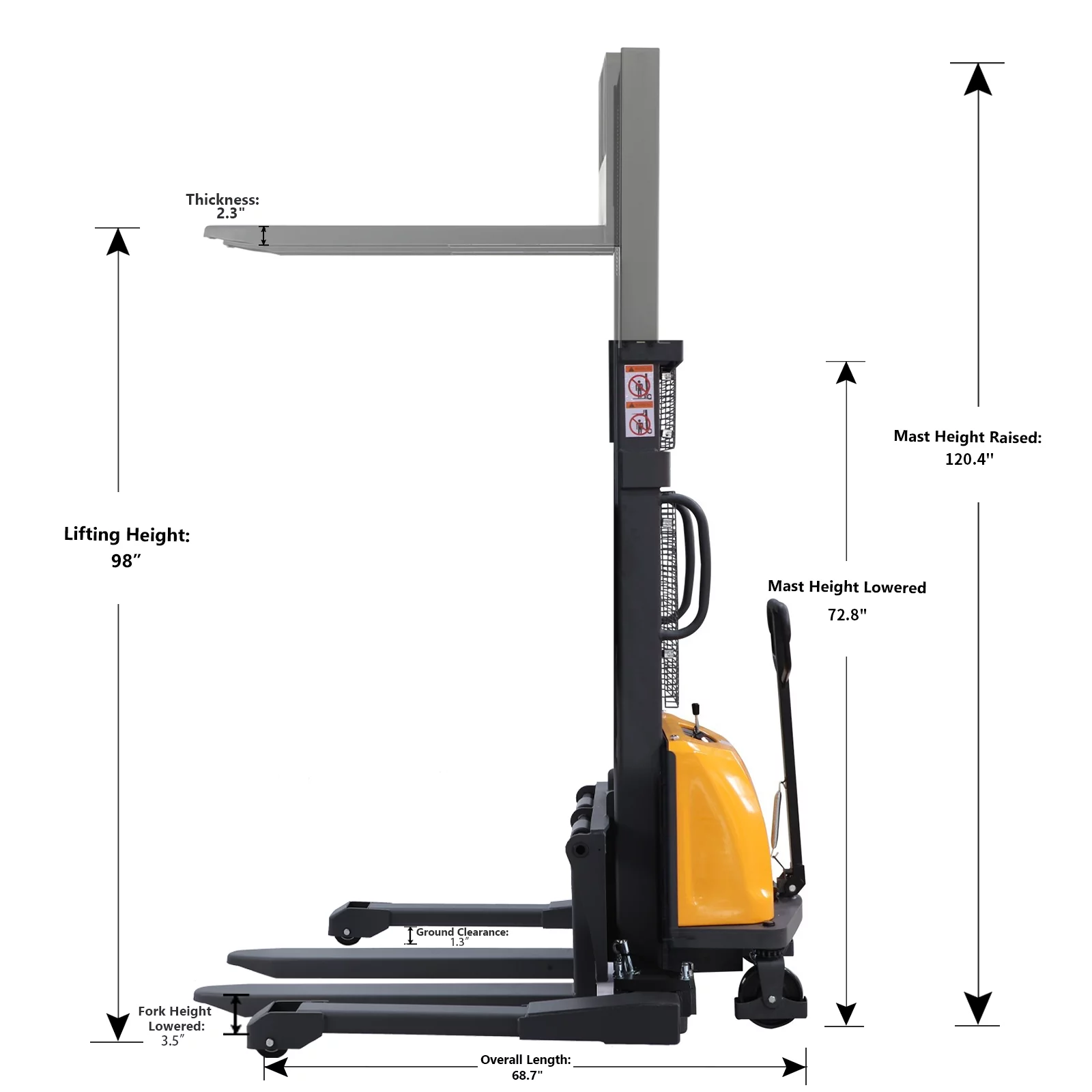 APOLLOLIFT 3300lb Cap. Semi-Electric Pallet Straddle Stacker with Adjustable Fork 98" Raised Height