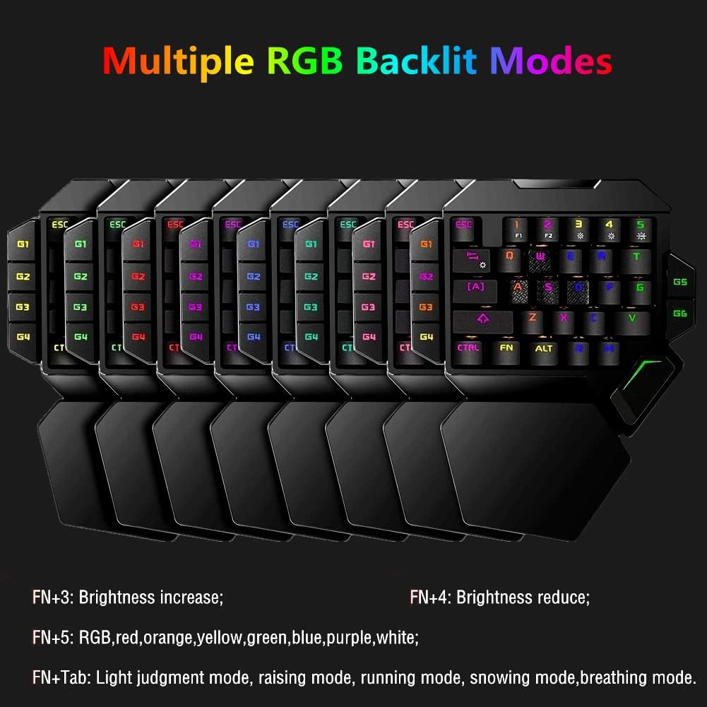 RGB One Handed Mechanical Gaming Keyboard,Colorful Backlit Professional Gaming Keyboard with Wrist Rest Support,USB Wired Single Hand Mechanical Keyboard for Game