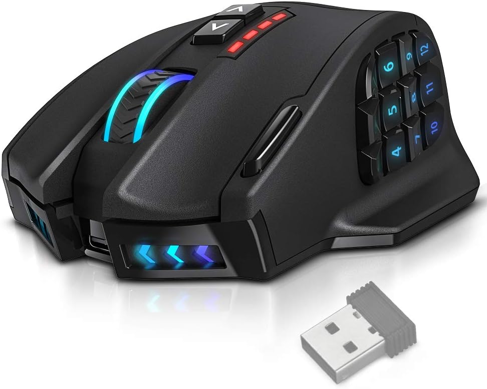 UtechSmart Venus Pro RGB Wireless MMO Gaming Mouse, 16,000 DPI Optical Sensor, 2.4 GHz Transmission Technology, Ergonomic Design, 16M Chroma RGB Lighting, 16 programmable Buttons, Up to 70 Hours Pack of 2