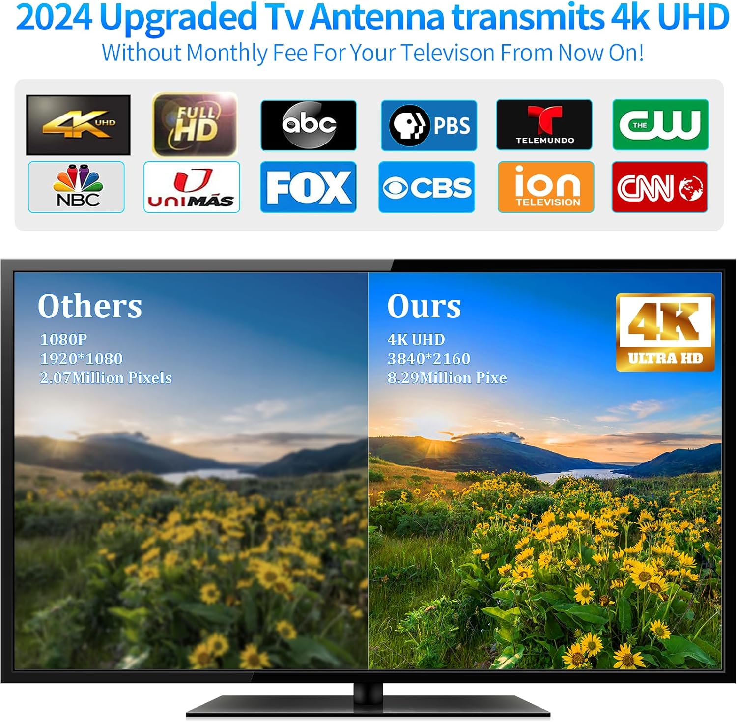 2024 Best Rated Digital Hd Tv Antenna for Smart Tv 4k, Over The air HDTV Antenna Outdoor Without Cable, Amplifier, Signal Booster & 50FT Coax HDTV Cable/AC Adapter