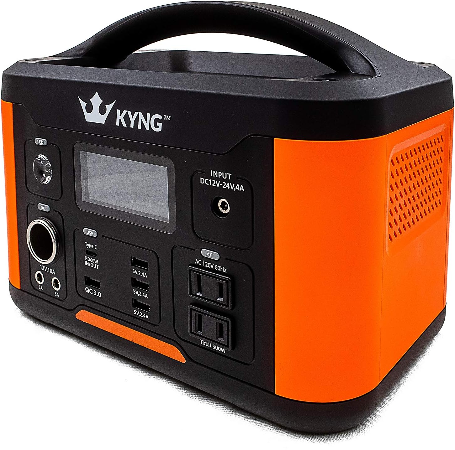 KYNG 515Wh Portable Power Station Solar Generator Pure Sine Wave Lithium Battery, Solar Panel Charge Connection, Emergency Power Supply, LED Screen, CPAP, Camping, RV Generator