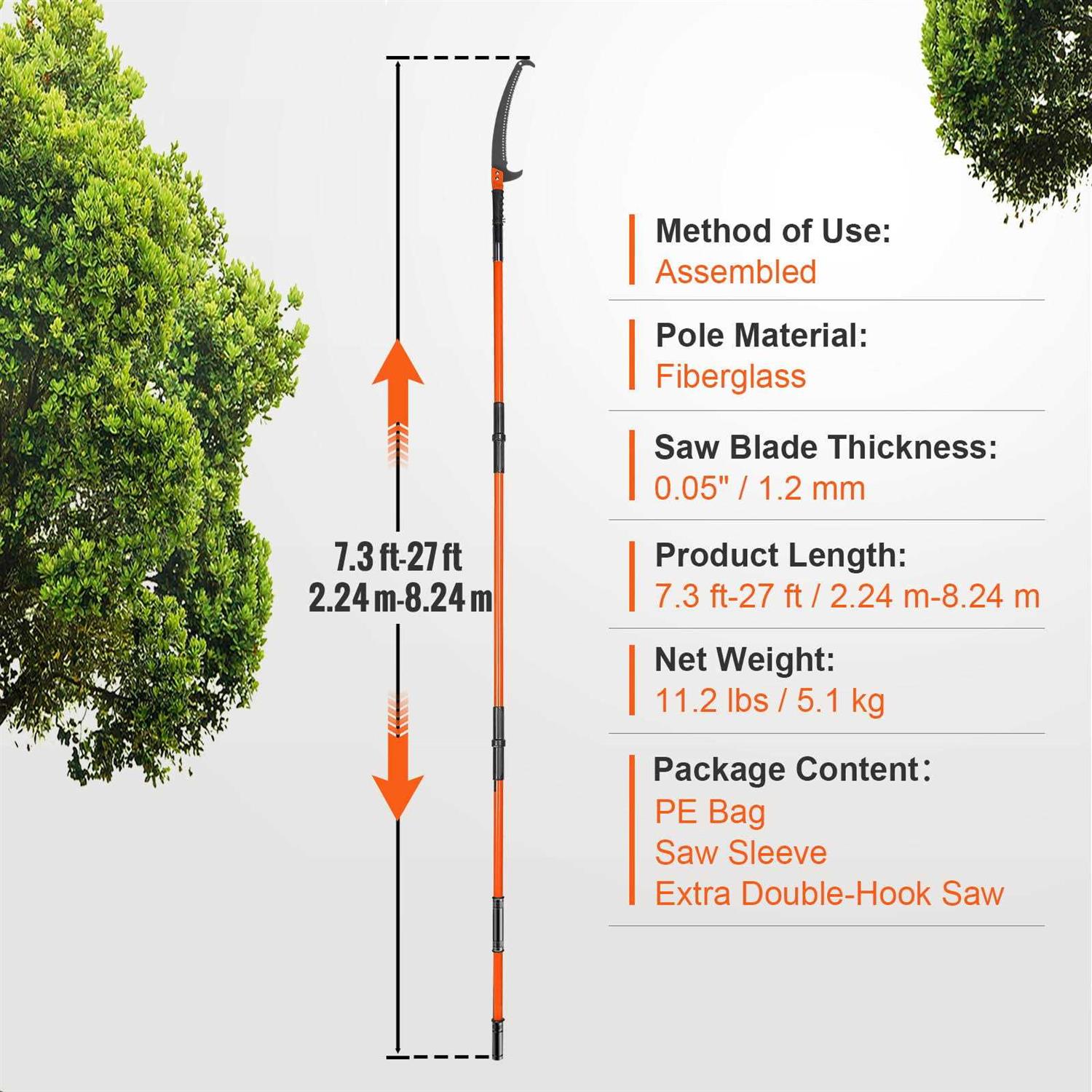 VEVOR Manual Pole Saw Extendable Tree Pruner 7.3-27 ft Fiberglass Pole Scissors - Shop Hardware Tools Online Store