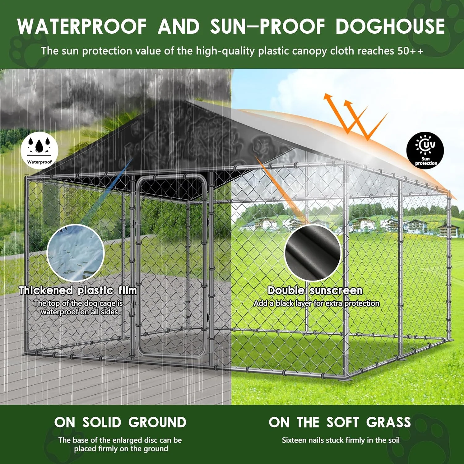 Haverchair Large Dog Kennel Outside with Roof, 9.8 x 9.8 x 6.5FT Outdoor Dog Kennel Cage Run Heavy Duty Dog Playpen Pen with Secure Lock, 118.1"x118.1"x82.6"