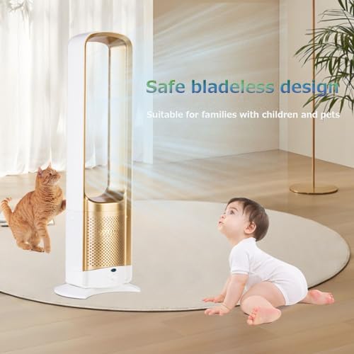 Bladeless Fan for Bedroom 29" Quiet Tower Fan with Remote 90° Oscillating Fan for Indoors Easy to Clean Office Cooling Fan for Table/Desk,Living Room,Home,Commercial Shop