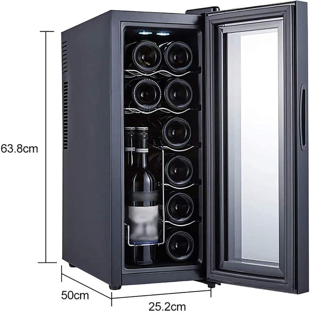 Wine Cooler 12 Bottle Thermoelectric Wine Cellar Fridge Small Countertop Constant Humidity Wine Refrigerator Digital Control Glass Door Black-B Metal Shelves