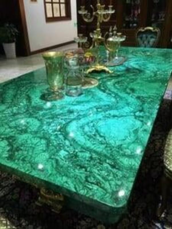 TUZECH Unique and Special Semi Precious Malachite Gemstone Dining Table Tops Malachite Conference Table Agate Stone Furniture Table Luxury Hallway Table Living Room Table (60 x 36 Inches)