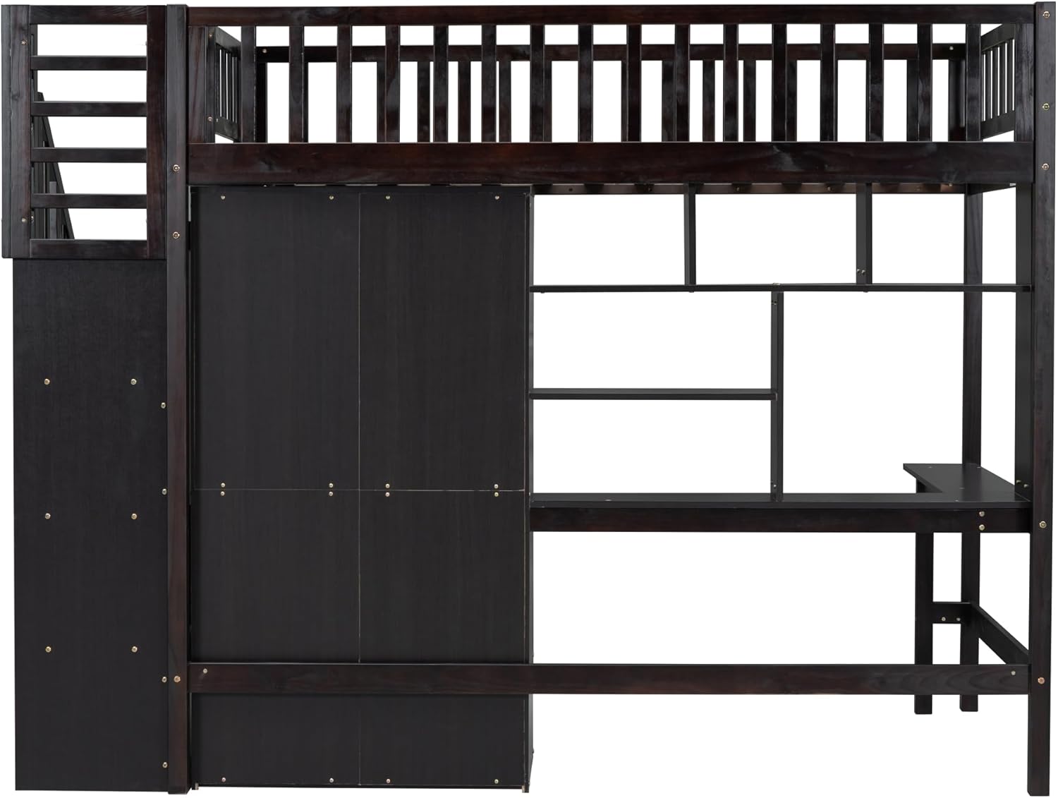 Harper & Bright Designs Twin Size Loft Bed with Stairs, Desk, Bookshelf, Drawers and Wardrobe, Solid Wood Loft Bed Frame with Storage, for Kids Teens Adults, Espresso, HJH-LT100668AAP