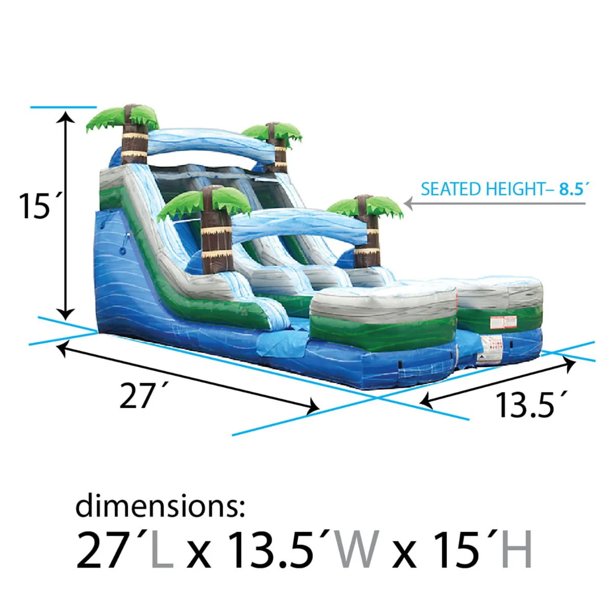 TentandTable Commercial Inflatable Water Slide, Rainbow Double Lane with Blower, 13'