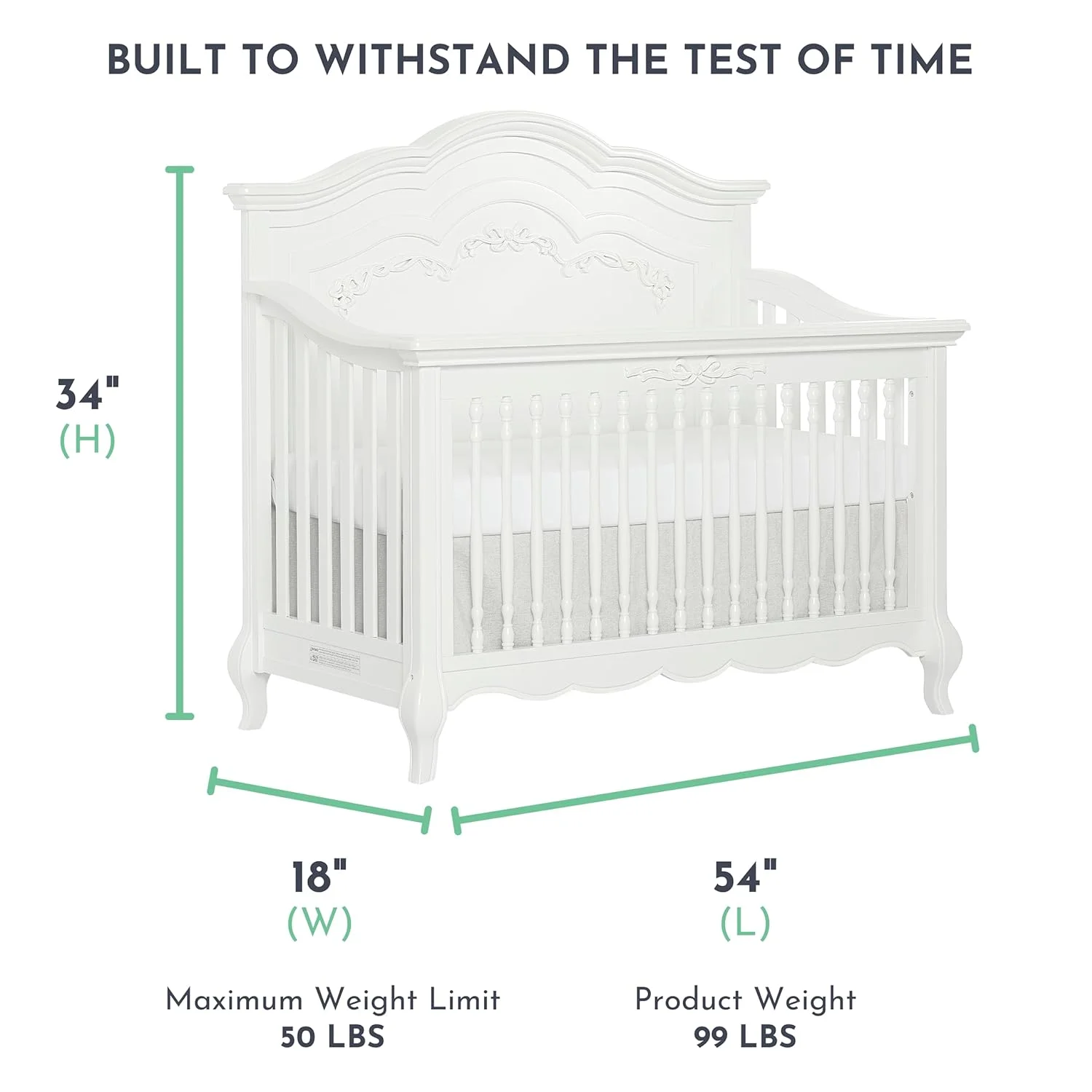Evolur Aurora 5-in-1 Convertible Crib in Frost, Greenguard Gold Certified, Features 3 Mattress Height Settings, Sturdy and Spacious Baby Crib, Wooden Furniture
