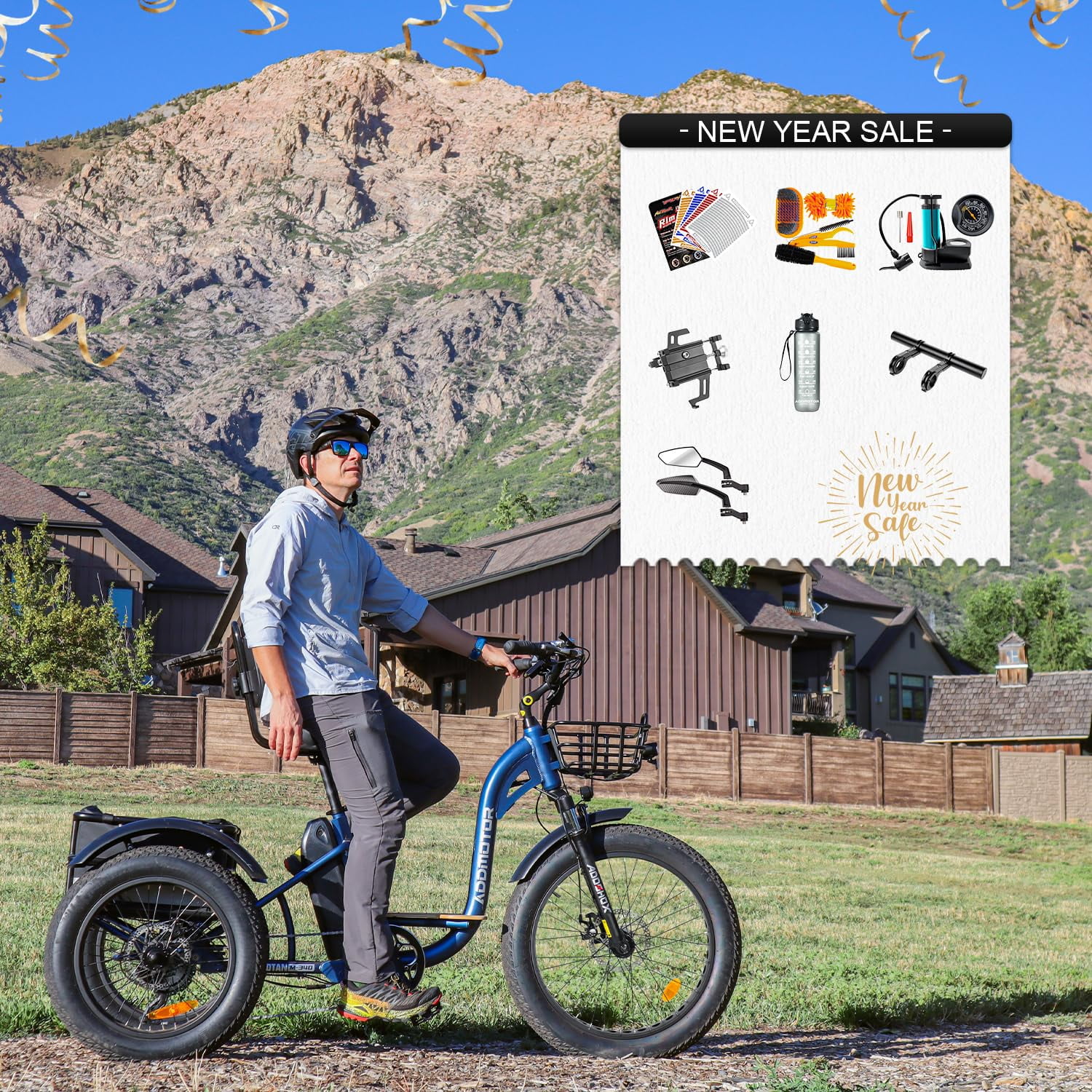 Addmotor Electric Trike, 750W 85 MI Electric Tricycle for Adults M-340 3 Wheel Electric Bicycle, 48V 20Ah Removable Battery, Step-Thru Electric Bike with Speed Differential & Parking Brake, Cyan