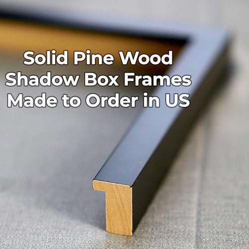 26x26 Shadow Box Charcoal Black Frame Display Case Solid Wood Picture Frame | 1" Inch Deep | with UV Acrylic Plexiglass, Foam Board Backing & Hanging Hardware