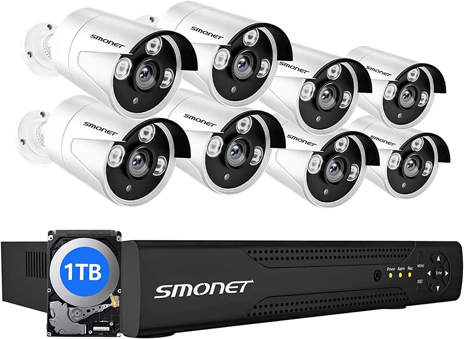 3MP Wireless Security Camera System with AUDIO,SMONET 8 Channel WiFi Home Surveillance NVR Kits,4Pcs 3MP Outdoor Indoor CCTV Cameras,Clearer than 1080P,Night Vision,AI Human Detection,Free App,1TB HDD