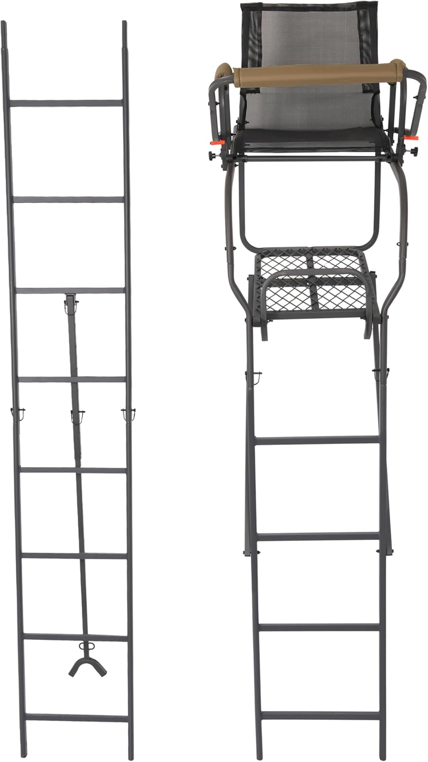 KUAFU 15.5' Ladder Tree Stand Single Ladder Stand Hunting Game Deer with Mesh Seat Hunting Gear Equipment Steel