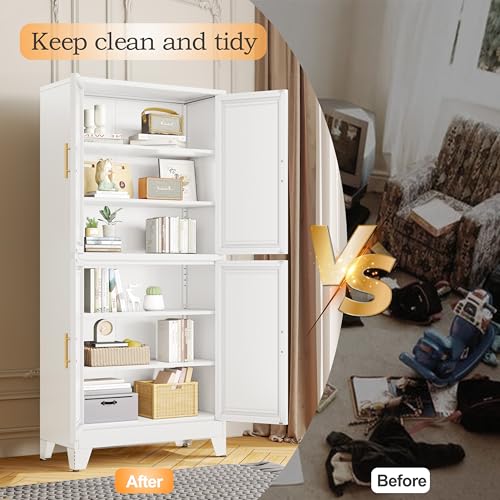 75.2" Tall Metal Pantry Cabinet, Storage Cabinets with 4 Door and 4 Adjustable Shelves, Black Kitchen Pantry Storage Cabinet, Freestanding Cupboard for Kitchen Dining Room Living Room Bathroom