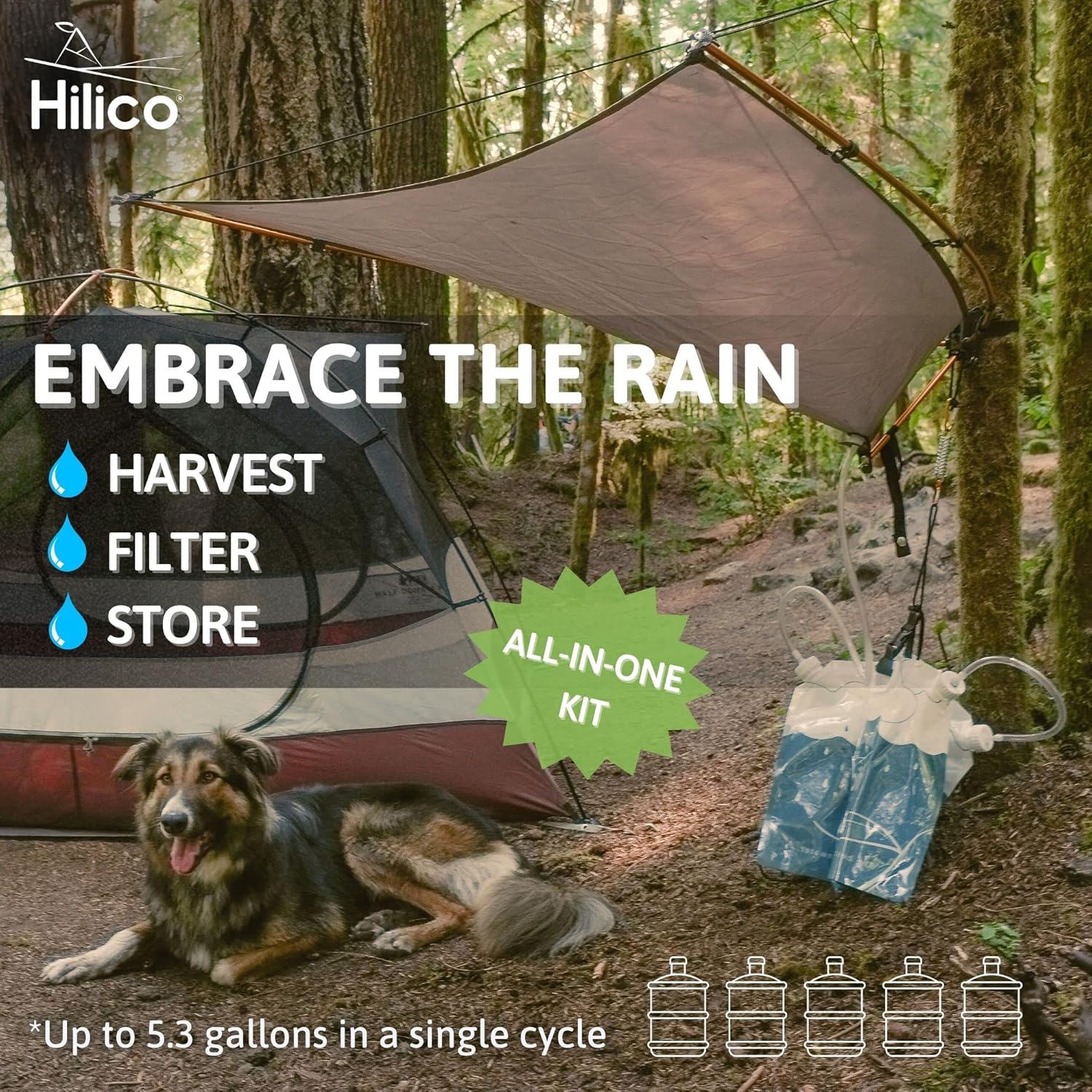 Rainwater Harvesting System– Premium Rain Collection for Off-Grid Living – Ultra-Lightweight Folding Rain Barrel Water Collector – Built-in Filtration Unit – 2 x 2.6 Gallons Foldable Containers