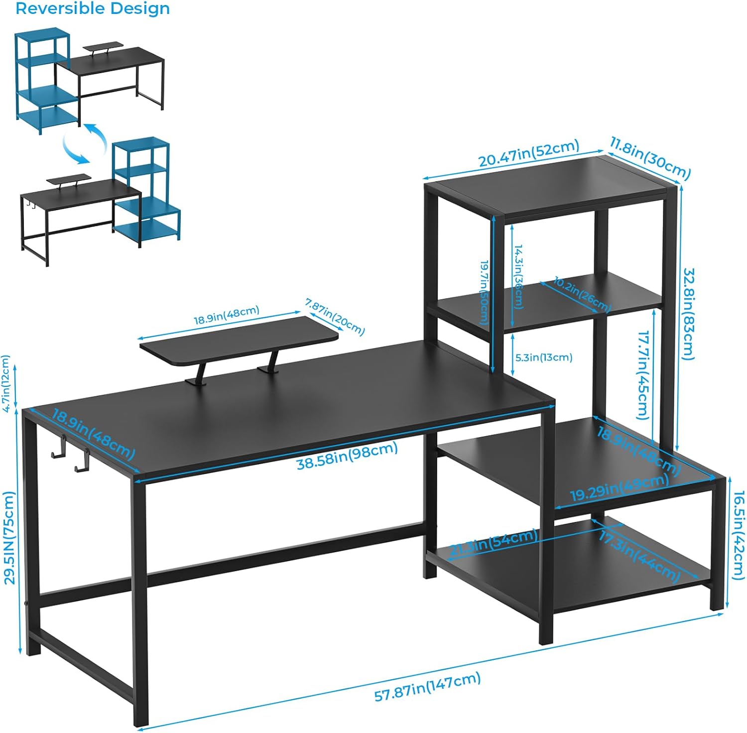 GreenForest Folding Desk No Assembly Required Small Size and Computer Desk with Storage Printer Shelf 58 inch