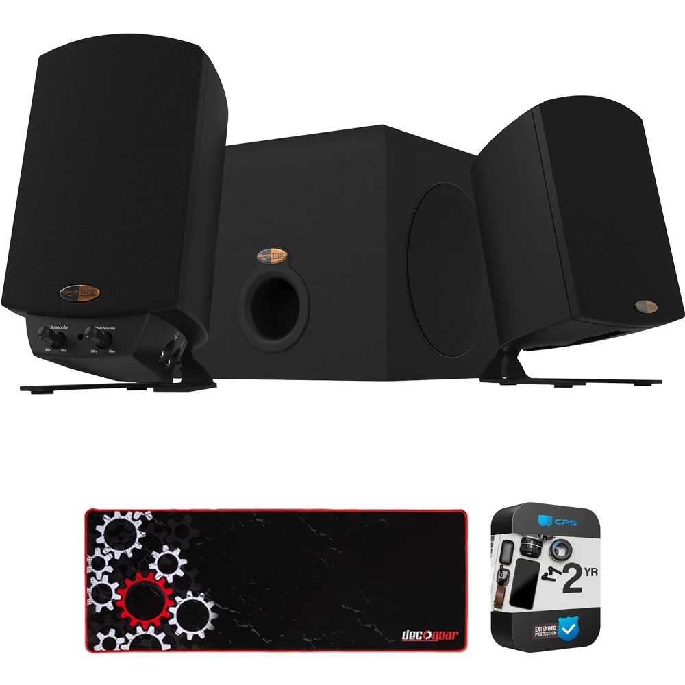 Klipsch 1011400 ProMedia 2.1 THX Certified Speaker System with 2 Speakers and Subwoofer, Black Bundle with 2 YR CPS Enhanced Protection Pack & Large Extended Pro Gaming Mouse Pad - Curated Treasures Market