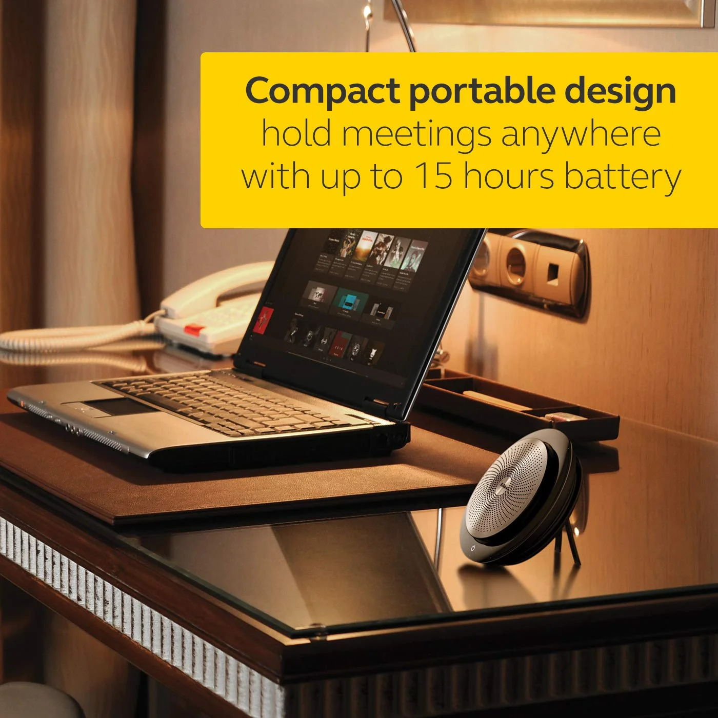 Jabra Speak 710 UC Wireless Bluetooth Speakerphone with Link 370 USB Adapter – Portable Conference Speaker for Holding Meetings Anywhere with Immersive Sound - Certified for Zoom & Google Meet