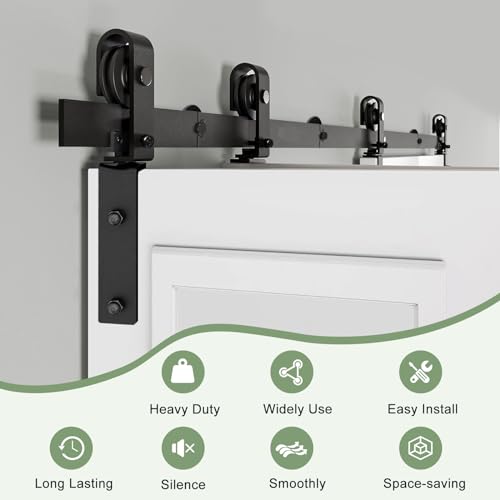 72"/6FT Bi-Folding Sliding Barn Door Hardware Track Kit for 4 Closet Door, Side Mount Roller, Heavy Duty, Slide Smoothly Quietly, Easy Install, Black(No Door)