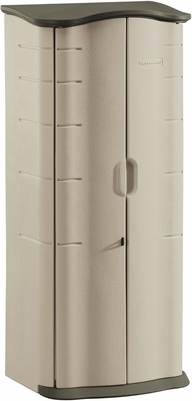 Rubbermaid Vertical Resin Weather Resistant Outdoor Garden Storage Shed, 2x2.5 Feet, Olive and Sandstone
