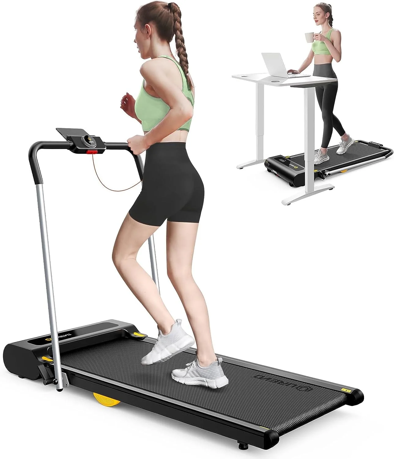 UREVO 2 in 1 Under Desks Treadmill, 5HIIT Modes Folding Treadmill with Smart Rotary Console 2.5HP 265 lbs for Home Office Gym