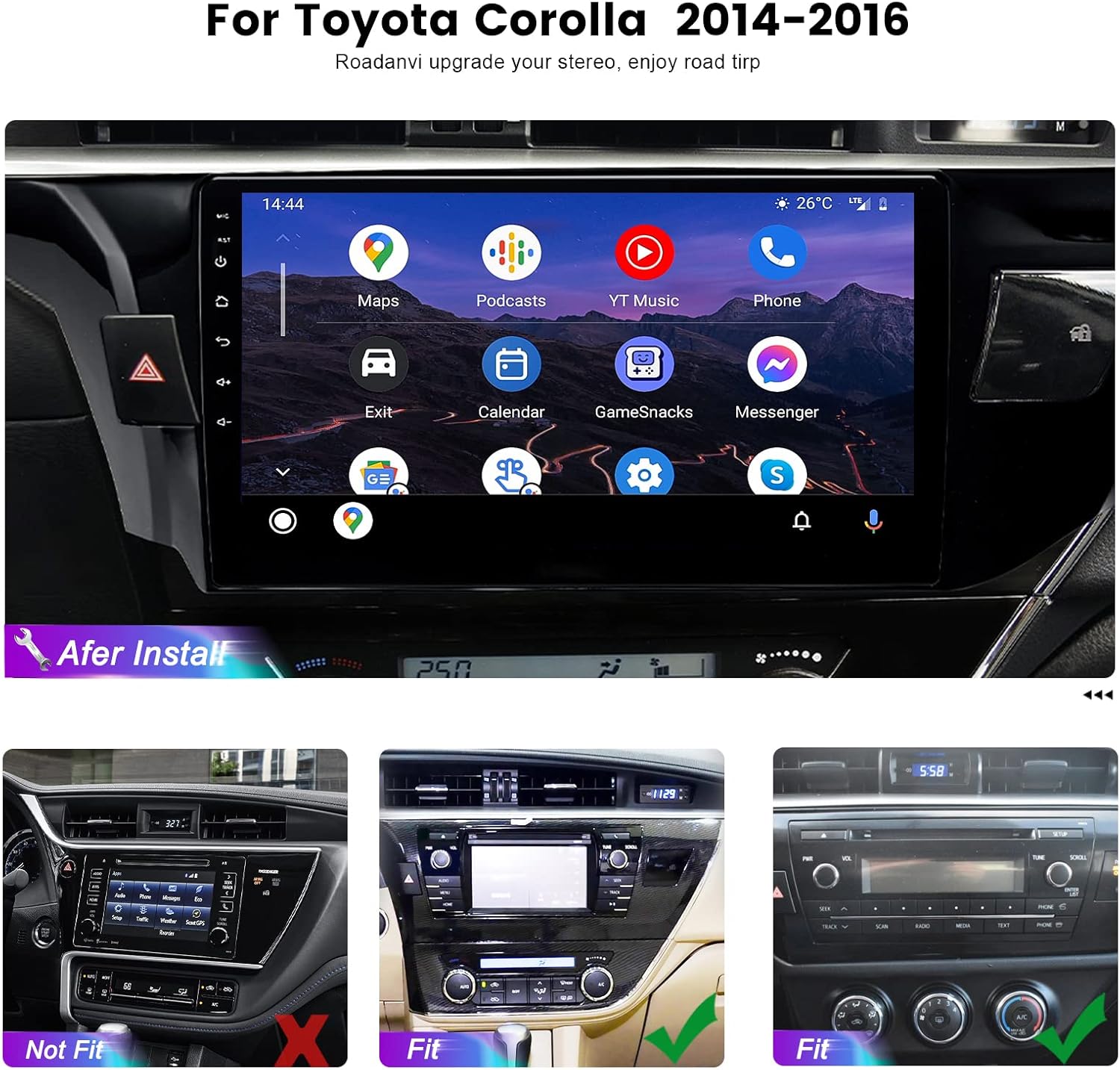Roadanvi for Toyota Corolla 2019 2020 Car Stereo Radio for Car Navigation Carplay Android Auto Bluetooth 1280x720 IPS Touch Screen 4GB+64GB