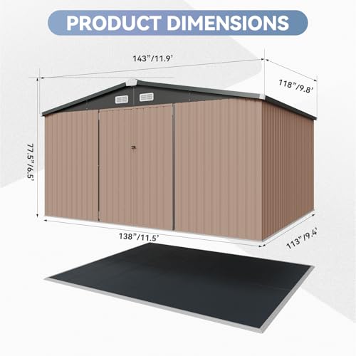 8'x4' Shed Galvanized Steel Storage Sheds with Triple Doors Weatherproof Outdoor Utility Sheds, Dual Lock Lean to Shed with Sloped Roof for Mower, Bike, Generator, Garden Tools (Black)