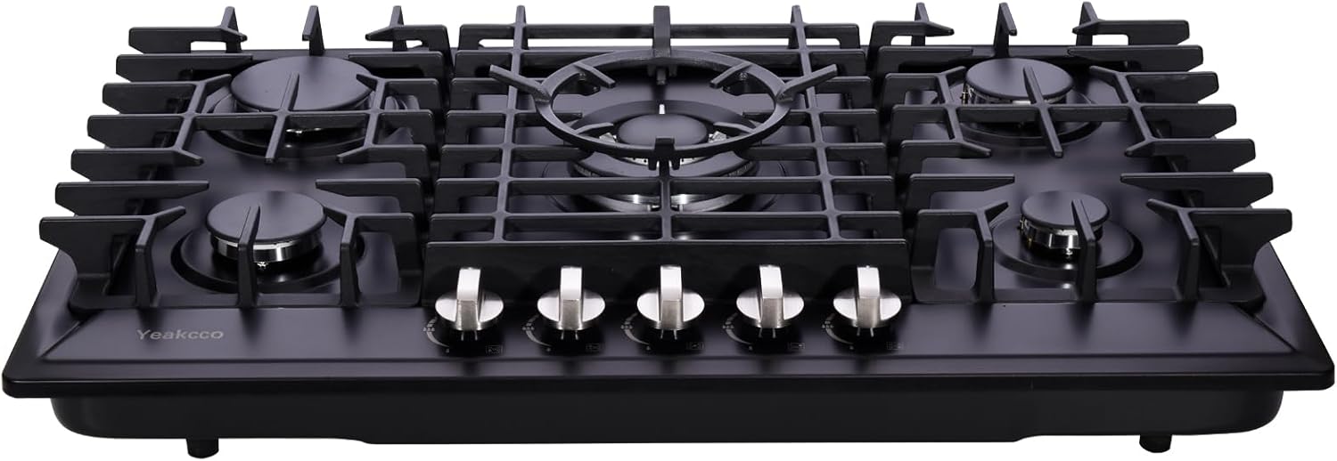 30 Inch Gas Cooktop, Built-in 5 Burners Stainless Steel Gas Stovetop Propane/Natural Gas Convertible Stove Top Dual Fuel Gas Hob (Black)