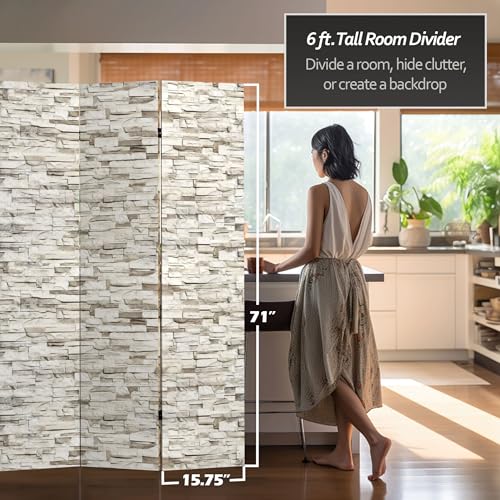 Red Lantern 6 ft. Tall Double Sided Black & White Brick Canvas Room Divider 3 Panel Freestanding Folding Privacy Screen, Partition, and Separator for Modern and Contemporary Bedroom, Home Office