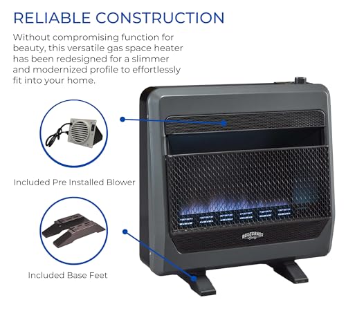 Bluegrass Living Natural Gas Vent Free Blue Flame Gas Space Heater with Blower and Base Feet