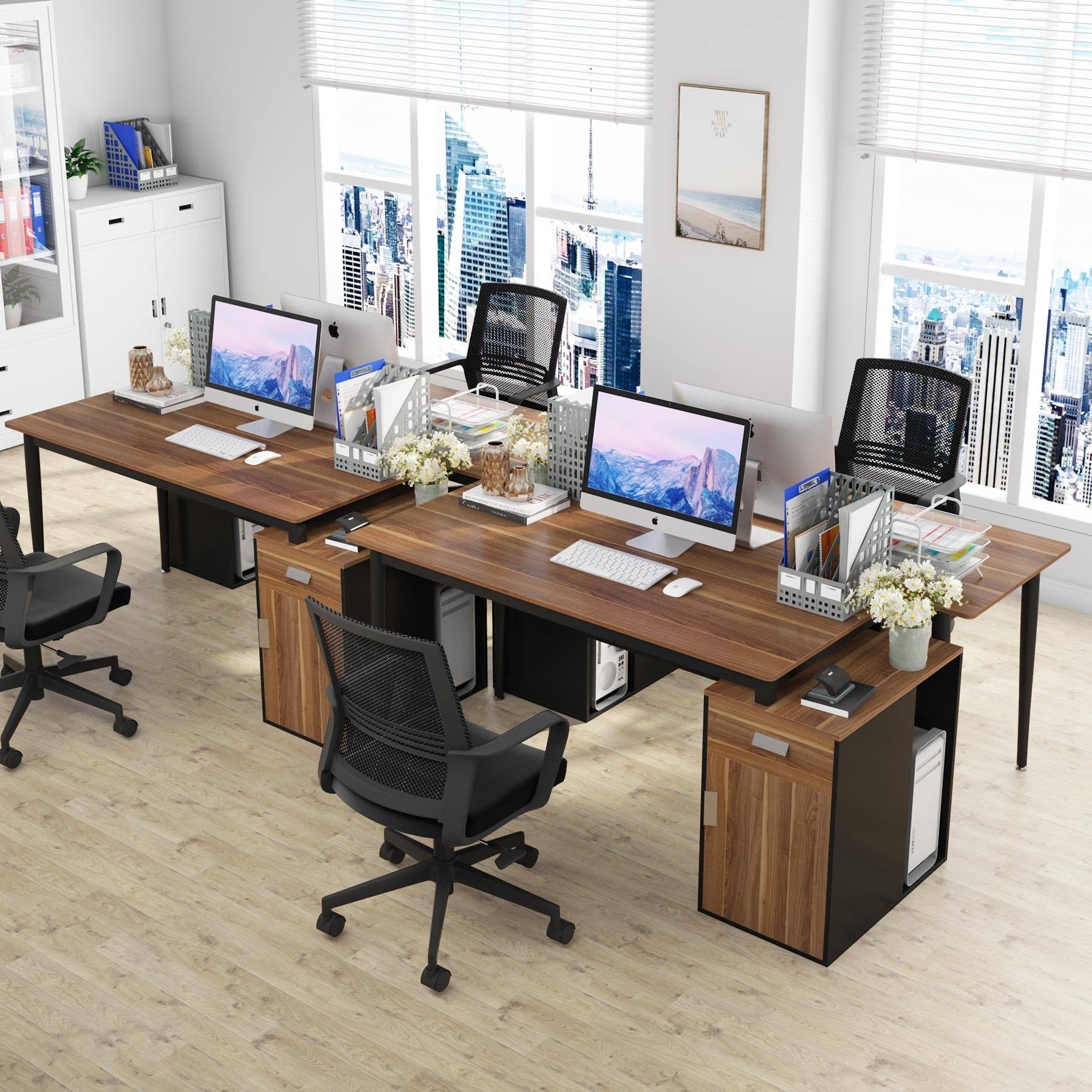55 inch Computer Desk Modern Office Desk with Drawers and Storage Cabinet - Multi