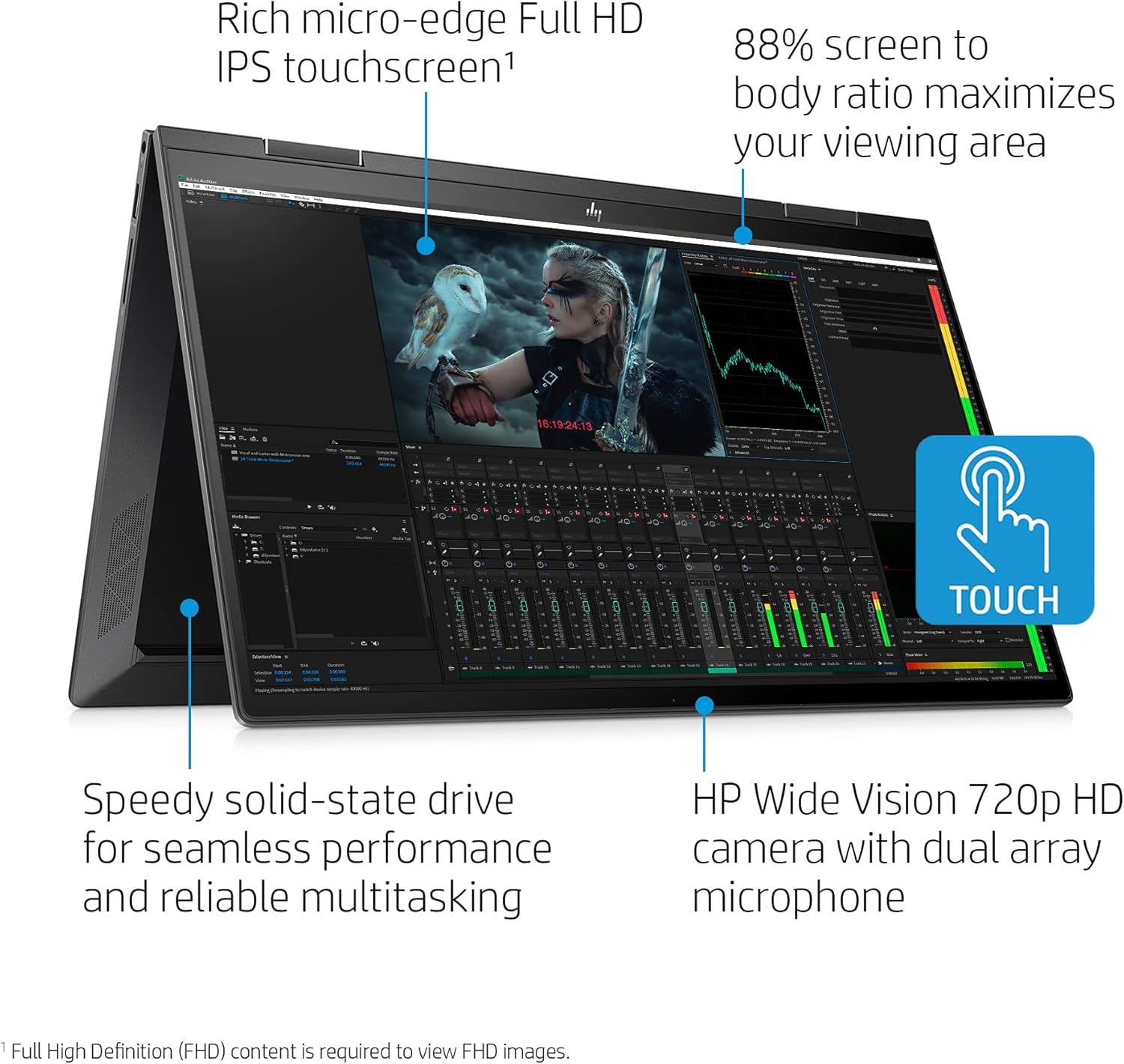 HP Envy x360 15.6 Touchscreen 2-in-1 FHD IPS Laptop, AMD Ryzen 7 5700U, Webcam, Backlit KB, Fingerprint, HDMI, AMD Radeon Graphics, Windows 10, 12GB RAM, 512GB PCIe SSD, with 32GB SD Card