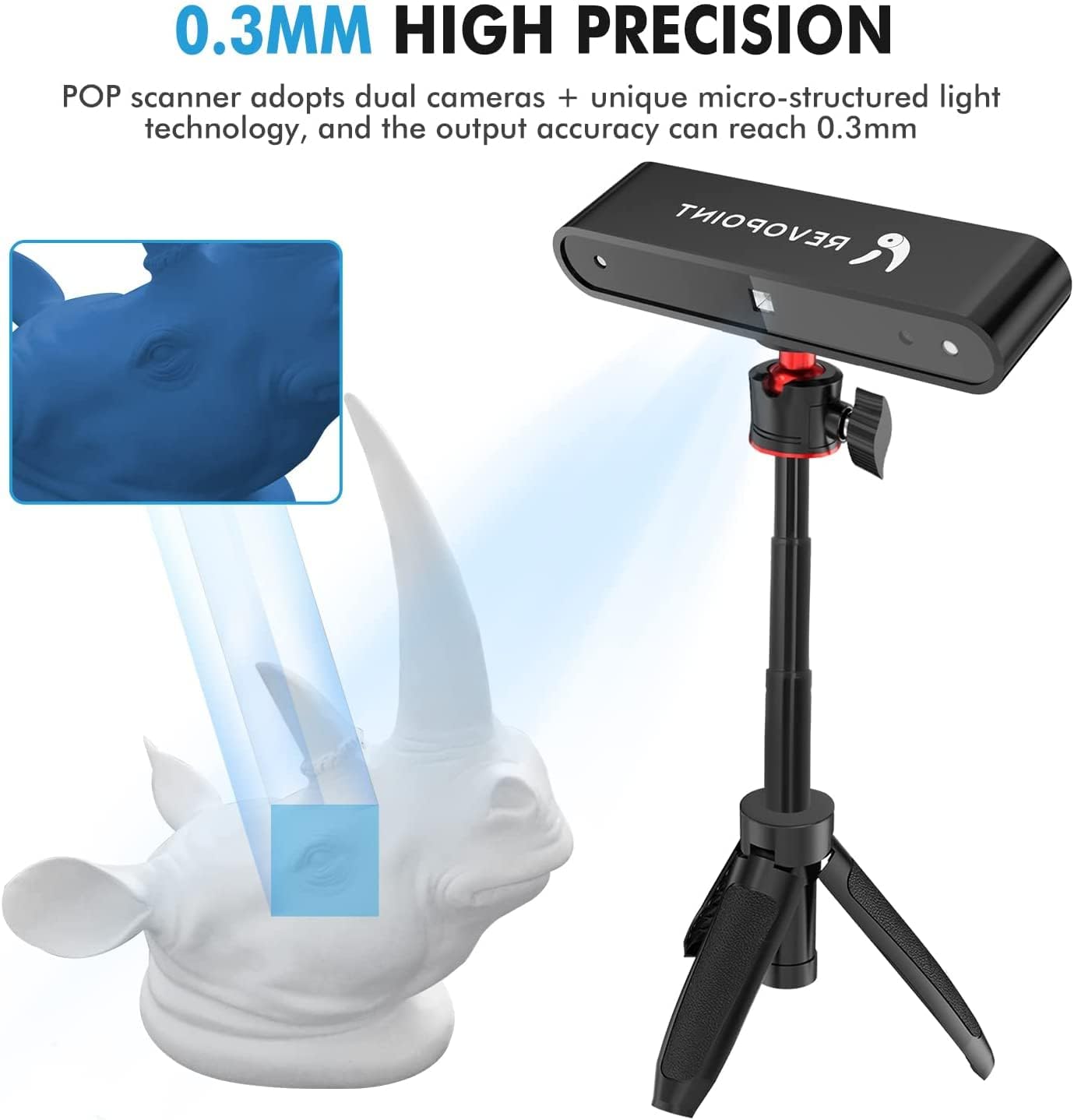 SUNWOW POP 3D Scanner, 0.3mm 8Fps 3D Printer Scanner with Tripod, Handheld and Fixed Scanning Modes for Human Face Body and Color Texture Scanning, Support Android, Windows, iOS and Mac OS, A1
