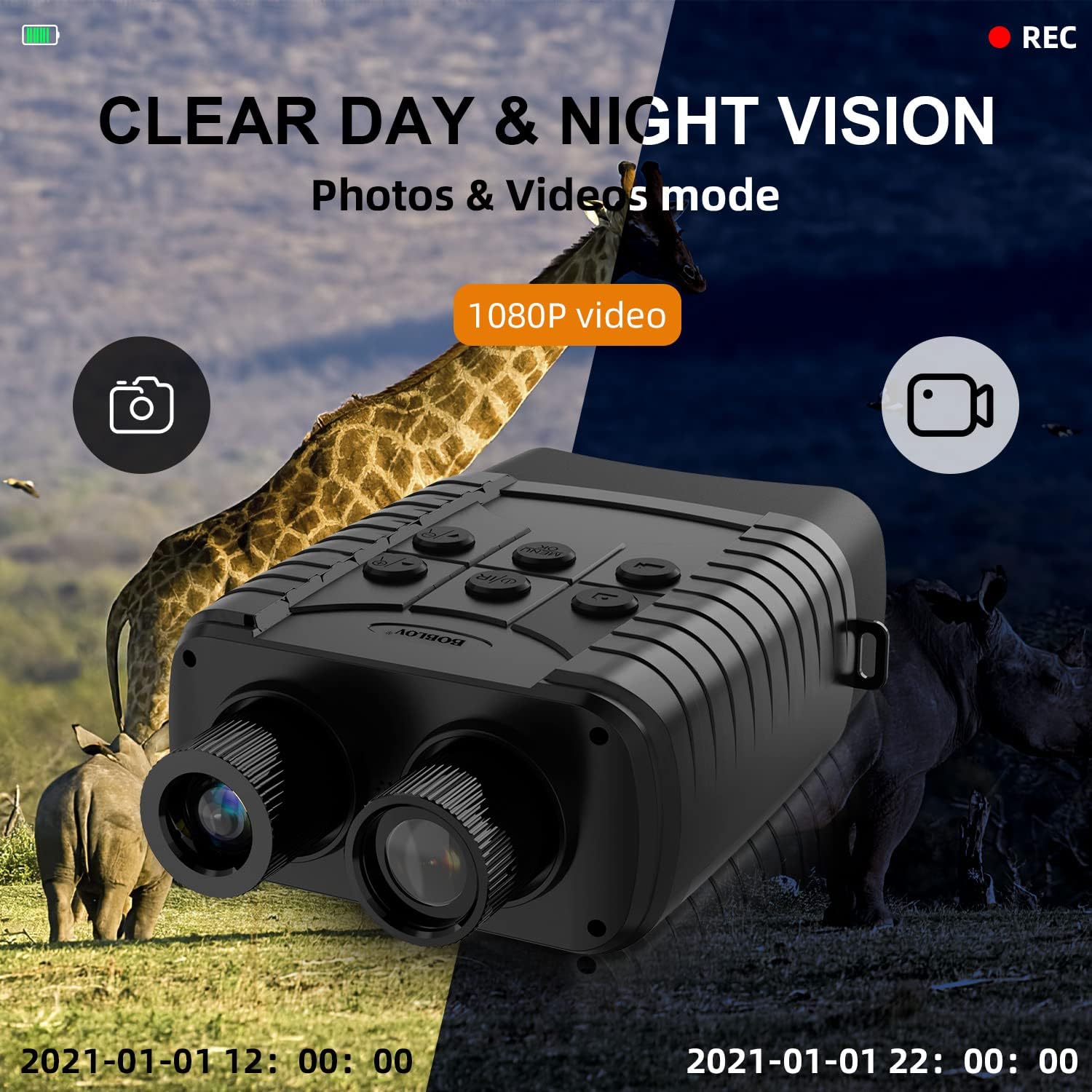 BOBLOV Night Vision Binoculars for Adults, Digital Night Vision Goggles for Hunting Military Tactical, HD Photo & 1080P Video from 400m in Total Darkness with 3" LCD